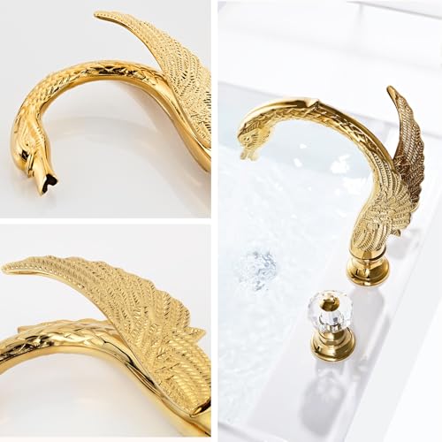 LightInTheBox Golden Ornate Swan Style Bathroom Sink Faucet Combo Deck Mount Sink Mixer Tap Set Hot Cold Water - Image 4