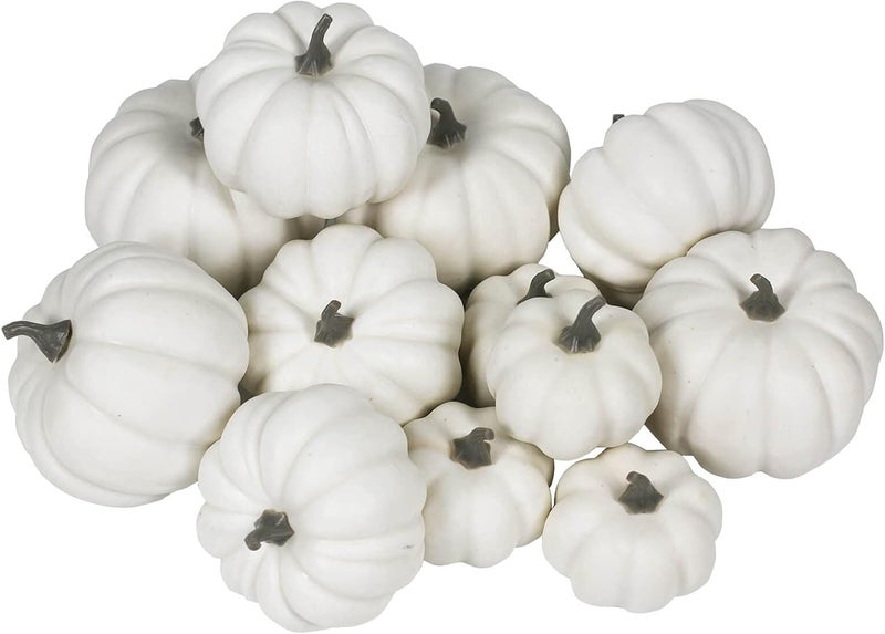 Orgrimmar 12PCS Realistic Artificial Pumpkins Lifelike Fake Pumpkins Table Fireplace Decor for Fall Harvest Wedding Halloween Thanksgiving (White, 12PCS) - Image 1