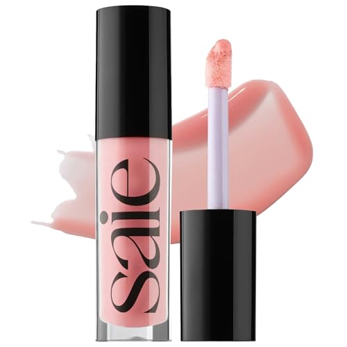Saie Glossybounce Hydrating Lip Gloss and Tinted Lip Oil Hybrid with Hyaluronic Acid Jojoba Oil for NonSticky UltraShiny Plump Soft Lips Everyday Makeup Essential Bubble 17 oz - Image 1