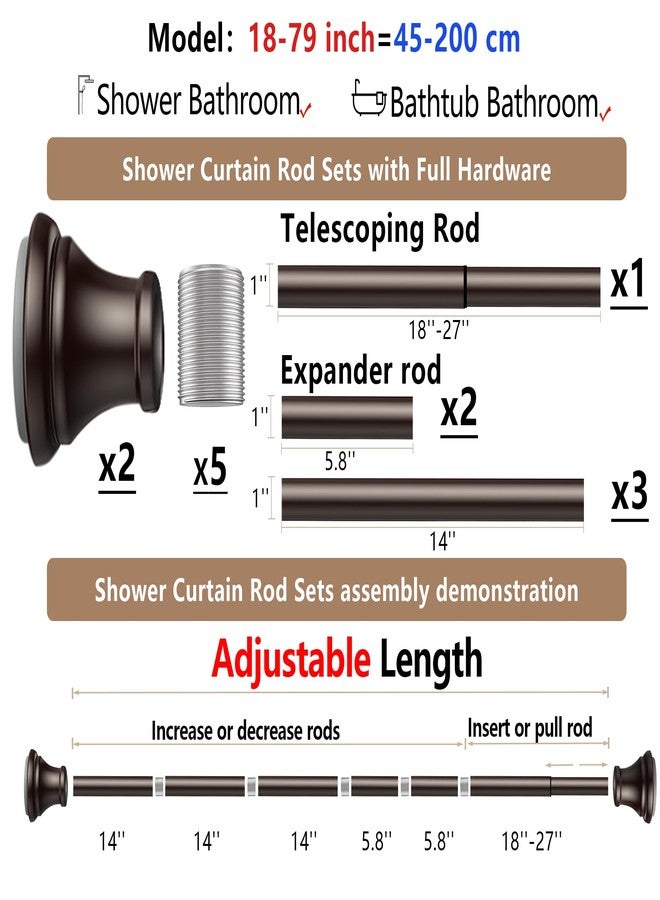 BloomFlower Oil Rubbed Bronze Tension Shower Curtain Rod - Adjustable 18-79 Inches, Fits 20-78 Inch Spaces (Ideal for 72" Wide Bathrooms), Rust Resistance Adjustable Durable Spring No Drilling - Image 5