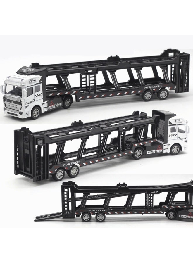 Halamodo Railing Trailer Alloy Model, Truck Container Trailer Model , Pull-Back Alloy Car Toy , Toy Truck Model, Transporter Truck Model Alloy Collection Toy Vehicle Ornament, Detachable Cab And Body, Gift For Kids Boys Girls, Party Gift, Car Toy, For Collection, Commemoration, Display, White/Black - Image 2