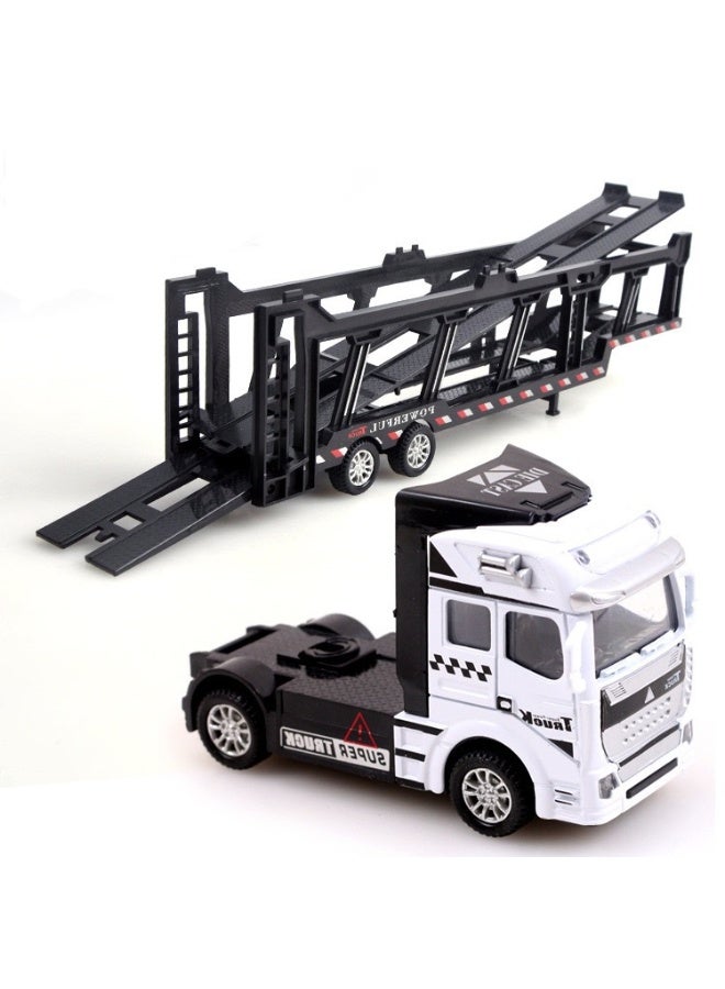 Halamodo Railing Trailer Alloy Model, Truck Container Trailer Model , Pull-Back Alloy Car Toy , Toy Truck Model, Transporter Truck Model Alloy Collection Toy Vehicle Ornament, Detachable Cab And Body, Gift For Kids Boys Girls, Party Gift, Car Toy, For Collection, Commemoration, Display, White/Black - Image 3