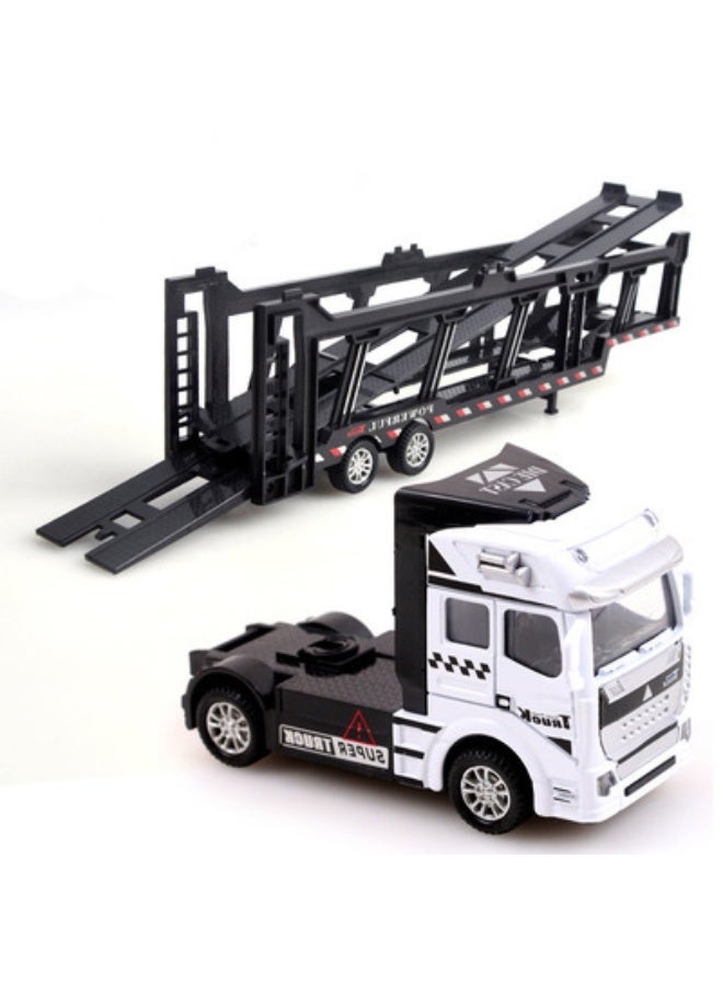 Halamodo Railing Trailer Alloy Model, Truck Container Trailer Model , Pull-Back Alloy Car Toy , Toy Truck Model, Transporter Truck Model Alloy Collection Toy Vehicle Ornament, Detachable Cab And Body, Gift For Kids Boys Girls, Party Gift, Car Toy, For Collection, Commemoration, Display, White/Black - Image 1