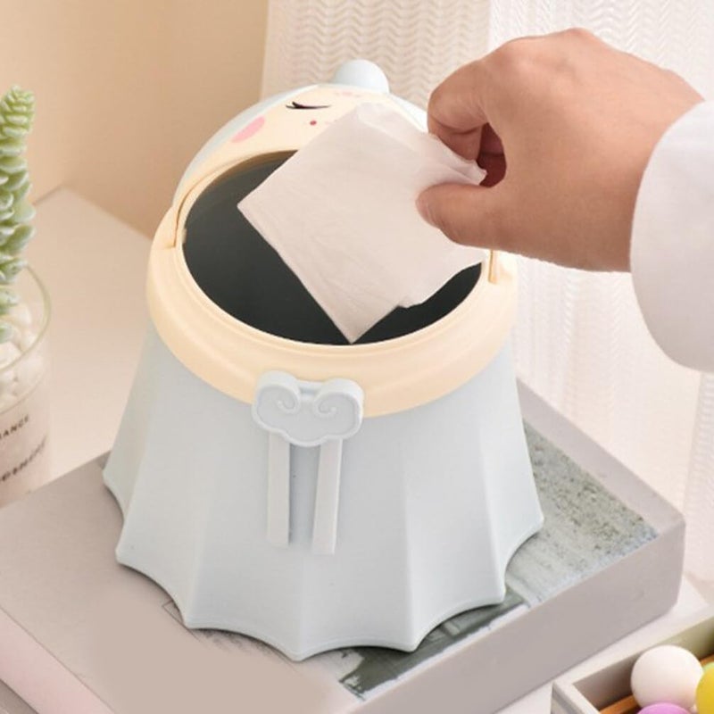 Meneflix Cute Mini Desktop Dustbin with Lid Small Trash Bin Countertop Wastebasket Trash Can for Study Table Bathroom Bedroom Home Kitchen Kawaii Cartoon Toilet Trash Container - Image 2