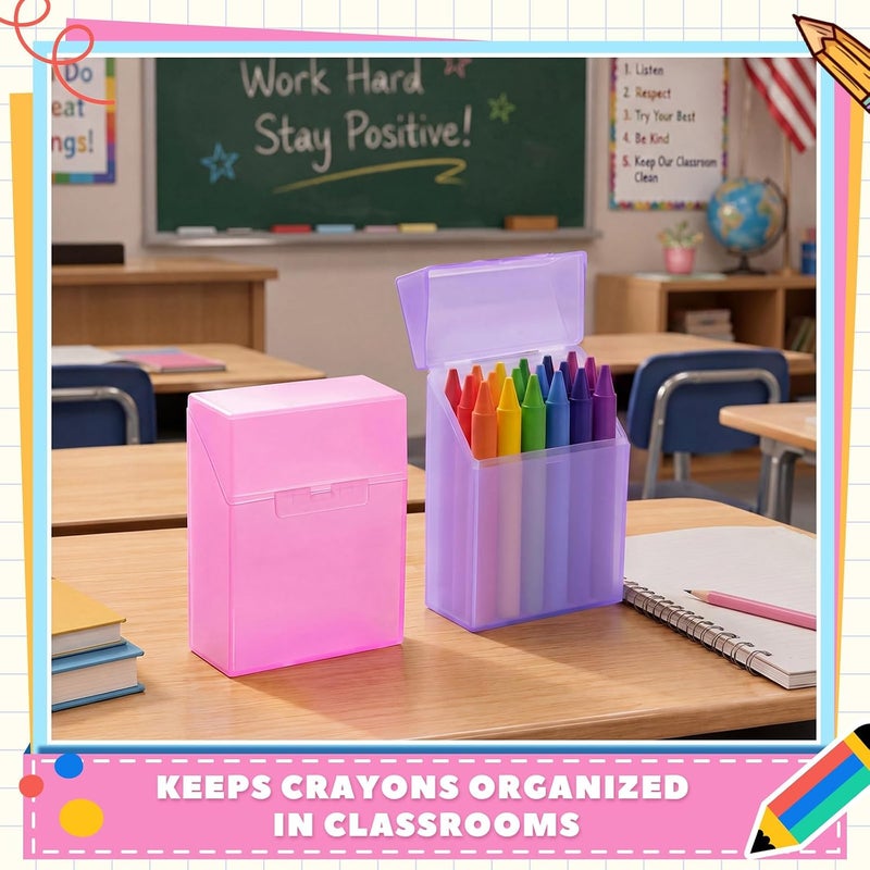 Clabby 2 Pcs Plastic Crayon Organizer Case for 24 Count Crayons Kids Art Supply Storage Box with Lid, Portable Holder for Classroom Home Travel, Fits Standard 24-Pack Crayon (Purple,Pink) - Image 5