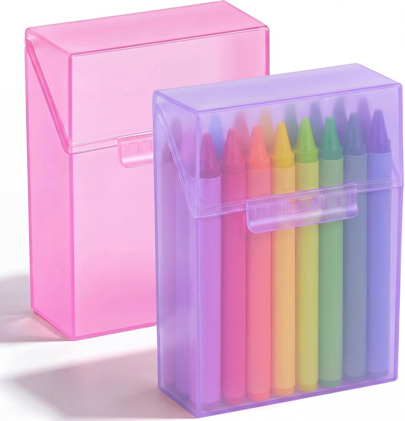 Clabby 2 Pcs Plastic Crayon Organizer Case for 24 Count Crayons Kids Art Supply Storage Box with Lid, Portable Holder for Classroom Home Travel, Fits Standard 24-Pack Crayon (Purple,Pink) - Image 1