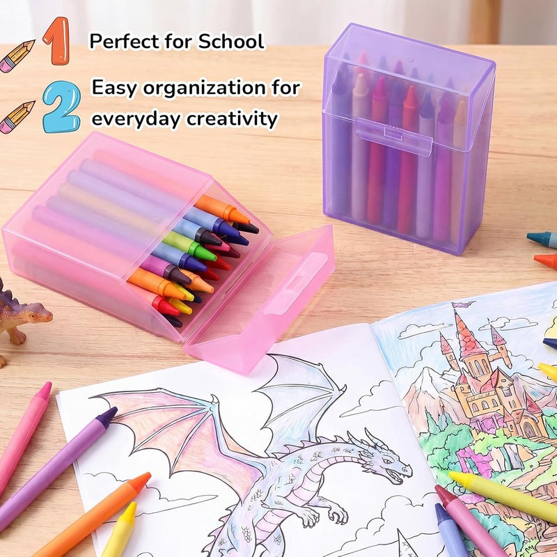 Clabby 2 Pcs Plastic Crayon Organizer Case for 24 Count Crayons Kids Art Supply Storage Box with Lid, Portable Holder for Classroom Home Travel, Fits Standard 24-Pack Crayon (Purple,Pink) - Image 4