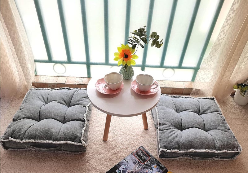 Verpert Square Thick Floor Seating Cushions,Solid Thick Tufted Cushion Meditation Pillow for Sitting on Floor,Tatami Pad for Guests or Kids Reading Nook, oga Living Room Sofa Balcony Outdoor(Darkgray) - Image 3