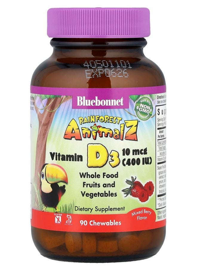 Bluebonnet Nutrition Rainforest Animalz® Vitamin D3 Mixed Berry 90 Chewables  - Image 1