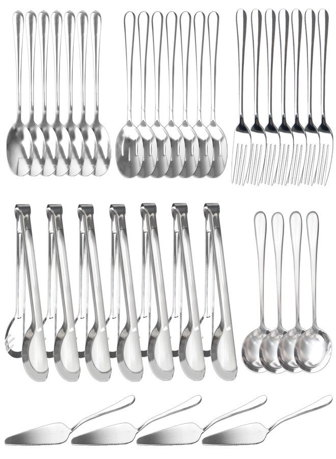 SENONAPO 36 Pcs Stainless Steel Serving Utensils Set - Silver Serving Flatware Set Include Large Spoons, Slotted Spoons, Forks, Soup Ladle, Pie Server and Tongs for Kitchen, Buffet, Party Supplies - Image 1