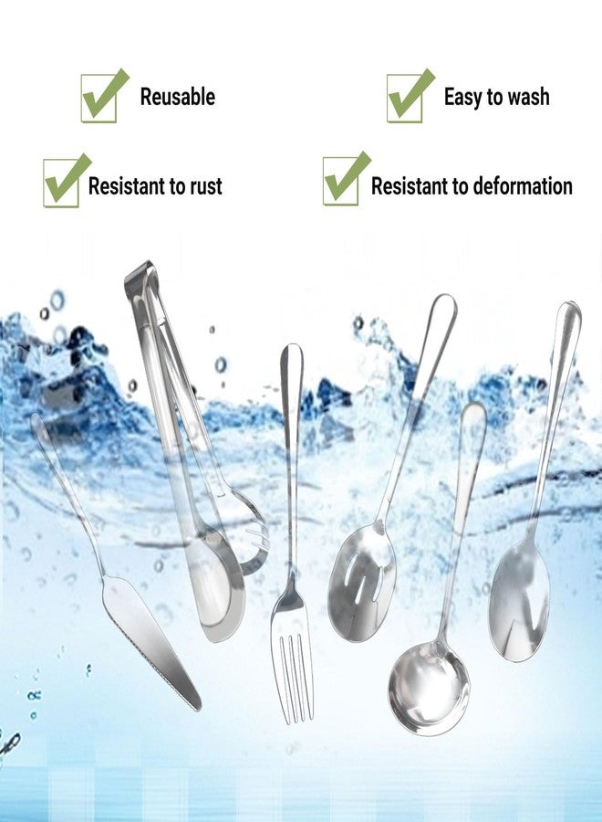 SENONAPO 36 Pcs Stainless Steel Serving Utensils Set - Silver Serving Flatware Set Include Large Spoons, Slotted Spoons, Forks, Soup Ladle, Pie Server and Tongs for Kitchen, Buffet, Party Supplies - Image 4