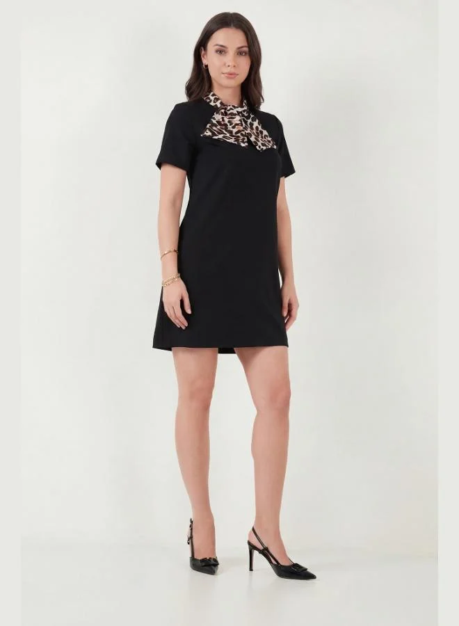 ليلا Lela Scarf Collar Mini Short Sleeve Dress Women's Dress 6525704