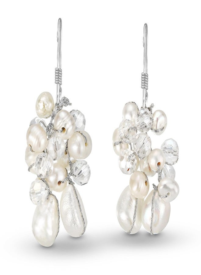 ايرافيدا أقراط متدلية من الفضة الإسترليني مرصعة بلؤلؤ أبيض مستزرع من المياه العذبة، بتصميم أنيق وراقي من إيرافيدا | مجوهرات اللؤلؤ | أقراط مرصعة بعنقود اللؤلؤ الأبيض - Image 1