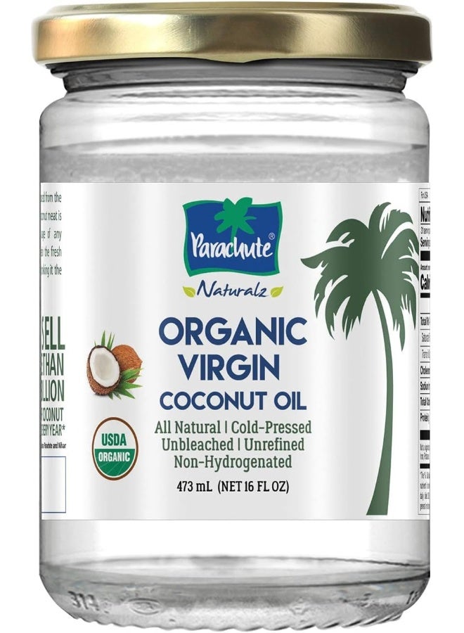 Parachute Naturalz Organic Virgin Coconut Oil | For Cooking, Hair, Body & Oil Pulling | Cold Pressed | Unbleached | Unrefined | Non-Hydrogenated | MCT Oil | USDA Certified |16 Fl.Oz | Glass Jar - Image 1