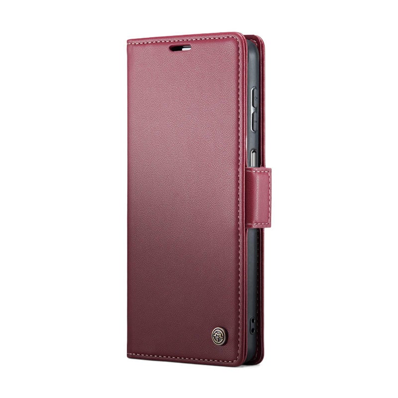 غطاء واقي بملمس جلد لـ Samsung Galaxy S24 Ultra باللون أحمر بوظيفة حامل مع حامل بطاقات وحامل قابل للطي مع مقاوم للصدمات مع مقاومة السقوط للاستخدام العملي للحمل اليومي للمدرسة - Image 1