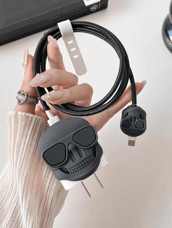 FACTOTECH Protective Charger Case for iPhone 18W 20W iPhone 16 15 14 13 12 11 Pro Max Charging Cable Charger Protective Cover Data Cable Protective Sleeve-Skull - Image 1