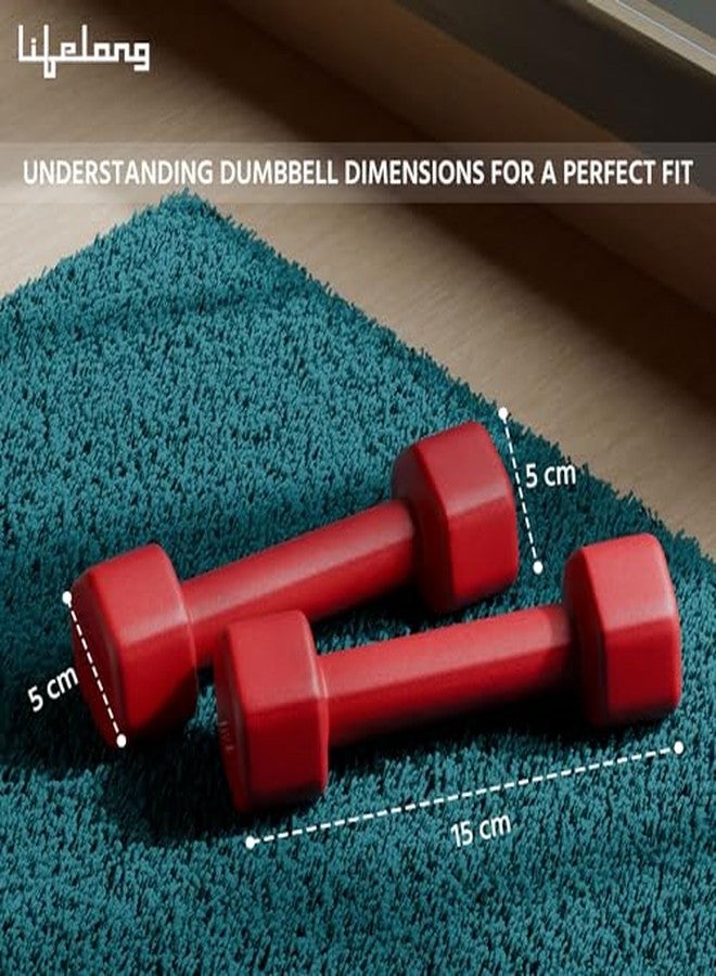 Lifelong Neoprene Dumbbells Set of 2 (1kg x 2) Fixed Weight Set for Home Gym, Fitness, Gym Exercise, Home Workout Weights for Men & Women, Red - Image 4