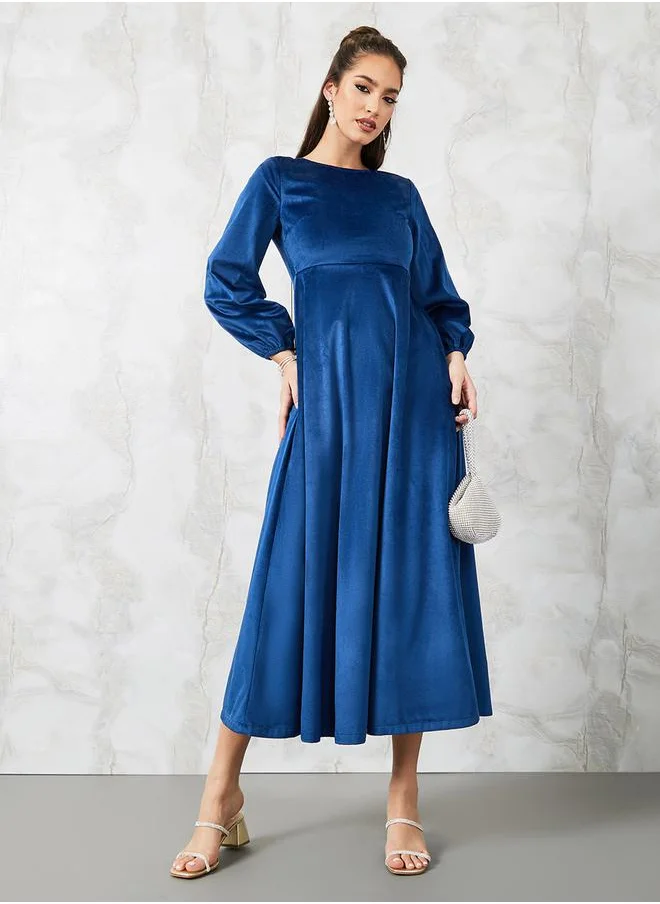 ستايلي Cuffed Volume Sleeve Solid A-Line Midi Dress