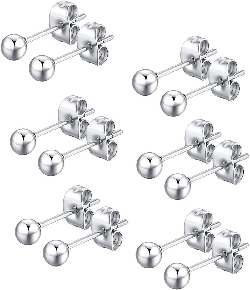 FOSIR 6 Pair Tiny Women 14K Gold Plated Ball Stud Earrings Surgical Stainless Steel Earrings Set, 2-6MM - Image 1