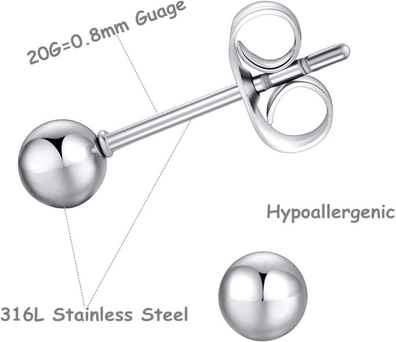 FOSIR 6 Pair Tiny Women 14K Gold Plated Ball Stud Earrings Surgical Stainless Steel Earrings Set, 2-6MM - Image 2