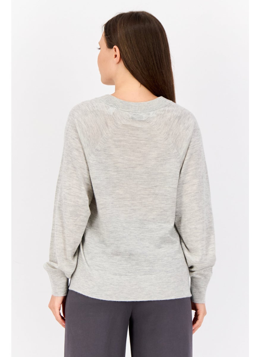 ESPRIT Women V-Neck Long Sleeves Heather Sweater, Grey  - Image 3