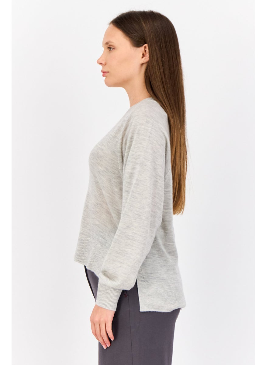 ESPRIT Women V-Neck Long Sleeves Heather Sweater, Grey  - Image 2