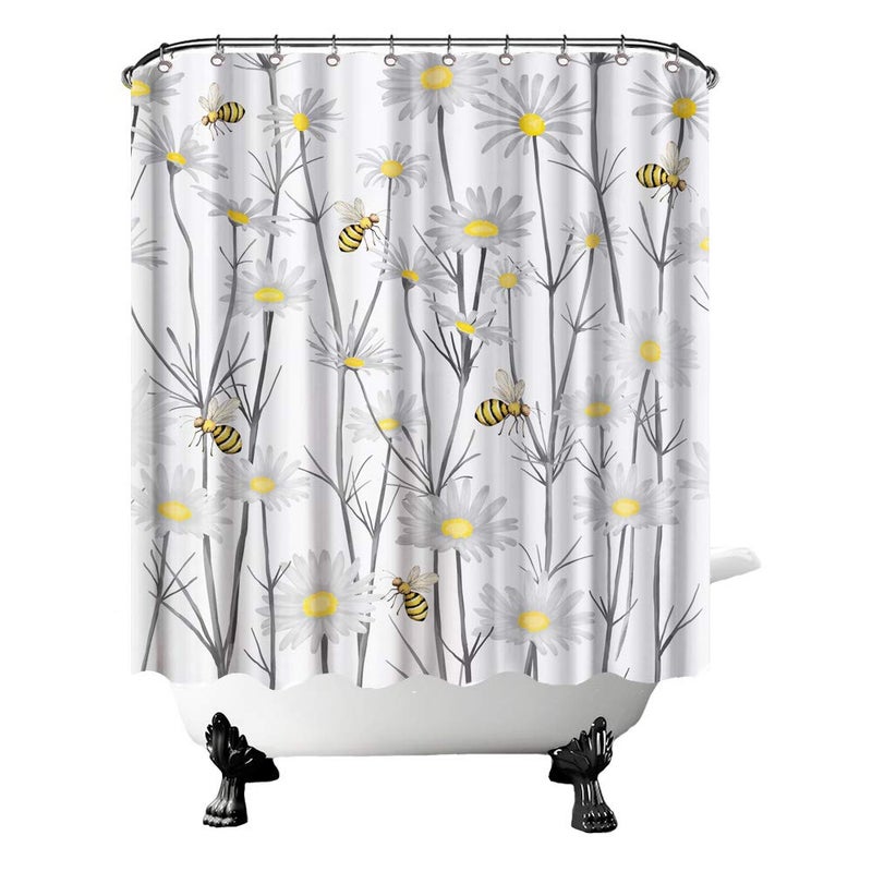 FuShvre Bee Shower Curtain Bumble Honey Bathroom Curtain Yellow and Gray Spring Decor With Hooks 7272