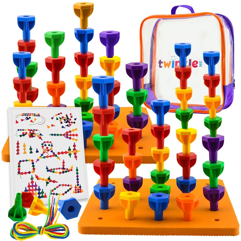 Pegs Board Game Set - 60 Chunky Pegs W/Board & Storage Bag W/Handle Easy to Carry. for Motor Skills Sorting Counting Color Recognition Occupational Therapy Toddler and Preschool