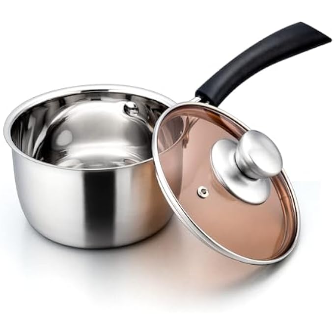 Azonee Stainless Steel Saucepan 19L Milk Pot With Glass Lid Suitable For Gas Electric Ceramic Cooktop Ideal For Boiling Stewing Heavy Duty With Bakelite Handle Dishwasher Safe Easy To Clean - Image 1