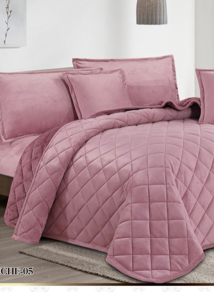 4-piece royal comforter set, winter, two-sided, velvet side and fur side, king size, 160x220 cm - Image 2