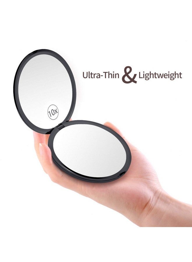 Gospire Pocket Makeup Mirror For Travel, 1X/10X Double Sided Magnifying Compact Handbag Cosmetic Mirror, 4 Inch Ultra-Thin Handheld Round Foldable Portable Mirror For Women (Black)  - Image 3
