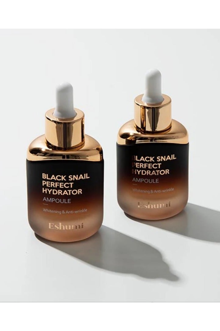 Eshumi Black Snail Perfect Hydrator Ampoule 35ml  a concentrated boost of hydration, enhances skin repair, improves texture, and restores radiance for a smoother, more resilient complexion - Image 1