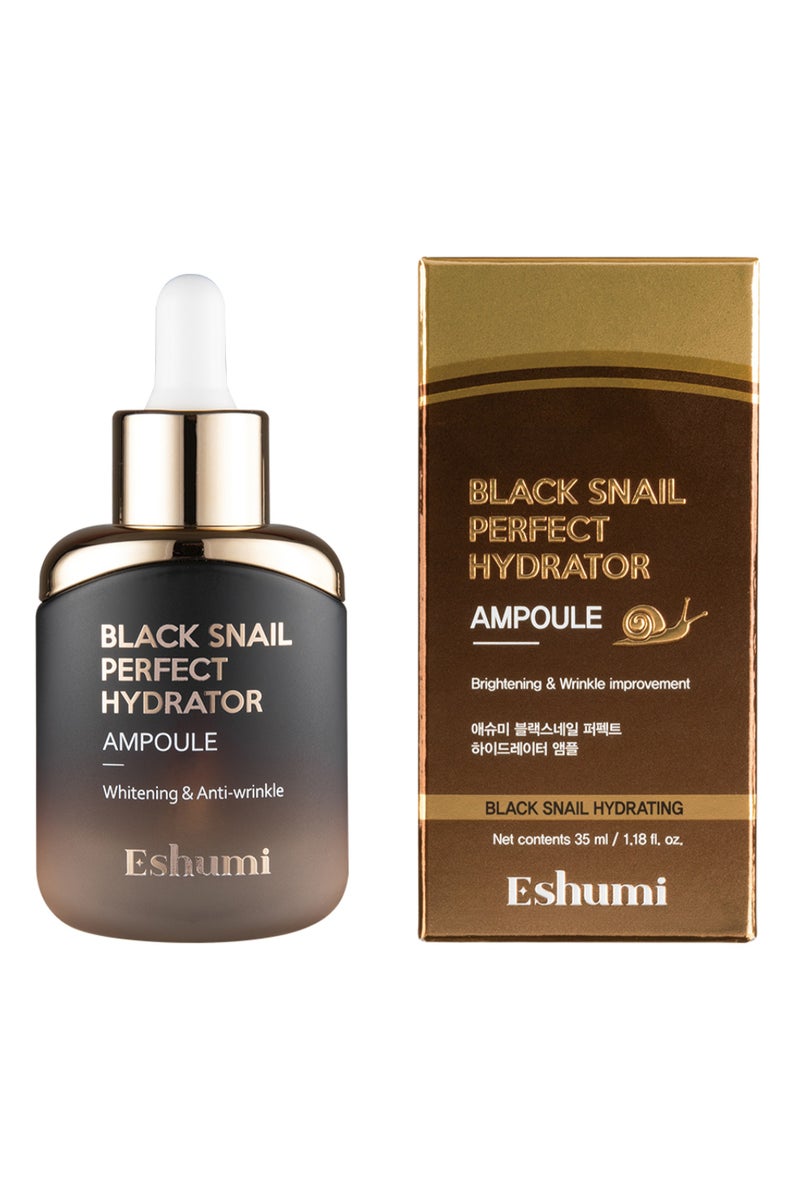 Eshumi Black Snail Perfect Hydrator Ampoule 35ml  a concentrated boost of hydration, enhances skin repair, improves texture, and restores radiance for a smoother, more resilient complexion - Image 3
