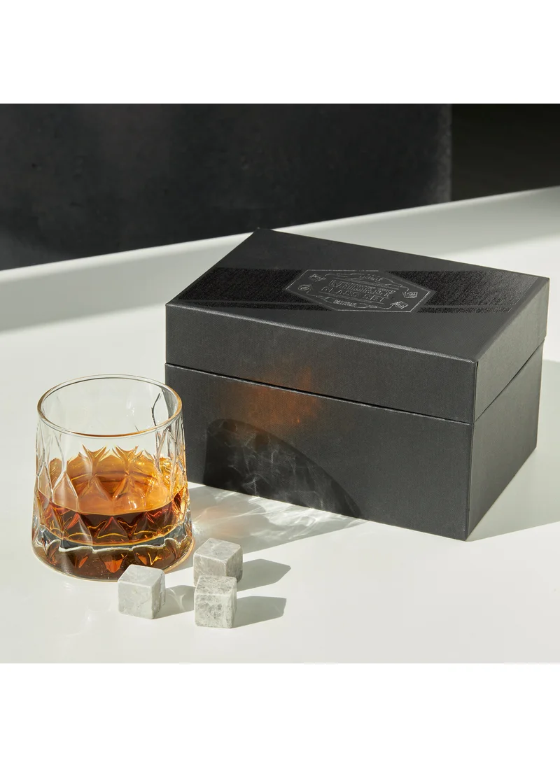 Hediye Sepeti Crystal Patterned Whiskey Glass Set in Gift Basket Special Box