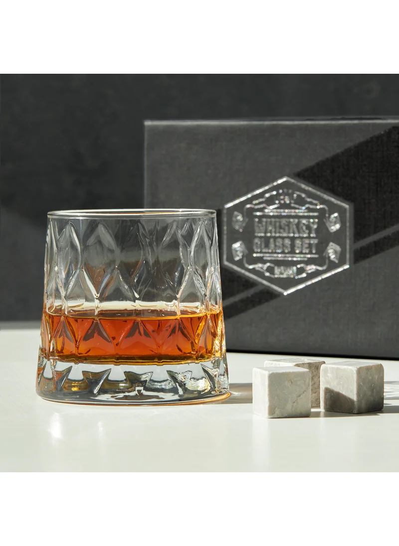 Hediye Sepeti Crystal Patterned Whiskey Glass Set in Gift Basket Special Box