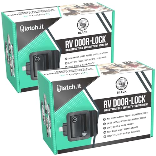 LATCH.IT Black RV Door Latch | 2 Keyed Alike RV Door Locks for Travel Trailers | Travel Trailer Door Latch | 100% Metal Camper Door Lock w/ 4 Keys | Trailer Door Lock is Easy-to-Install & Fits Most! - Image 1