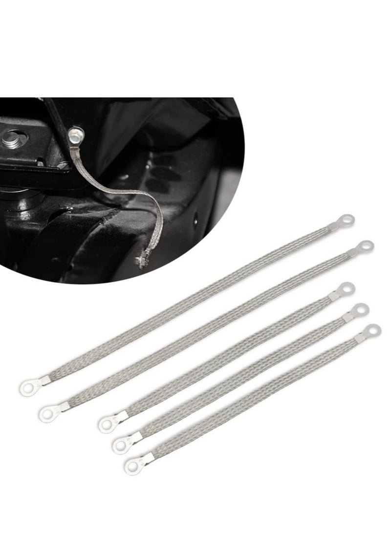 SYOSI Universal Flat Braided Copper Ground Strap,Professional Vehicle Grounding Cable Straps with Terminals Plugs,Tinplate Silver Color Automotive Engine Copper Ground Strap for Most Cars(5 PCS) - Image 1