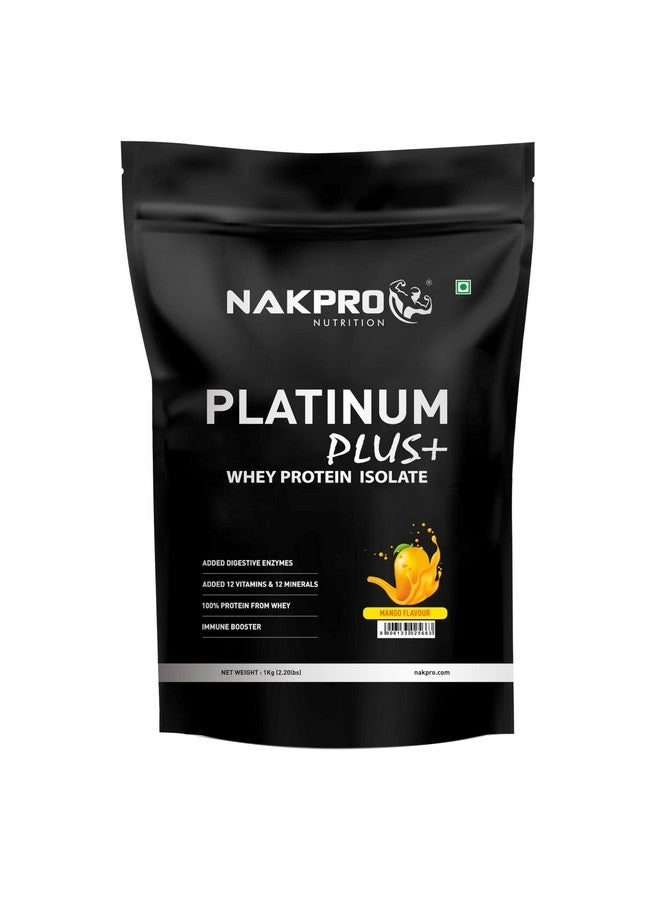 NAKPRO Platinum Plus+ Whey Protein Isolate with Digestive Enzymes | 28g Protein, 6.36g BCAA |Added Vitamins & Minerals (Mango, 1 Kg) - Image 1