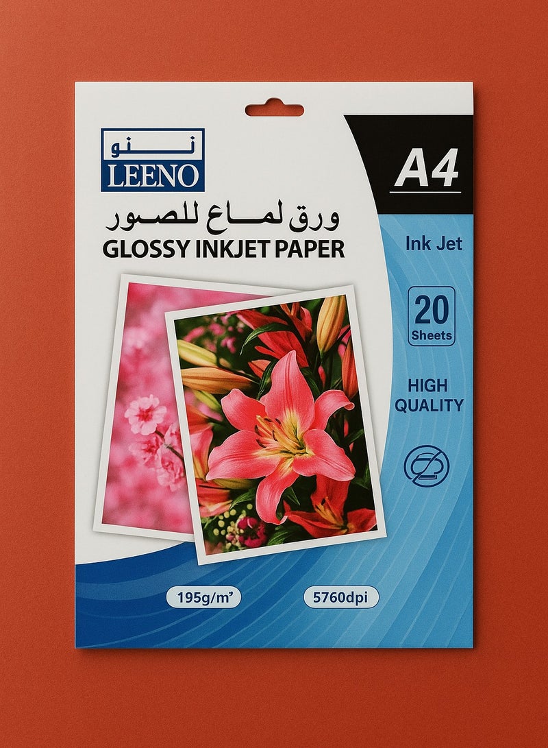 Leeno Glossy Inkjet Photo Paper – A4 Size (210×297 mm), 20 Sheets, 135 GSM, High Quality Printing Paper for Photos, School Projects & Office Use - Image 2