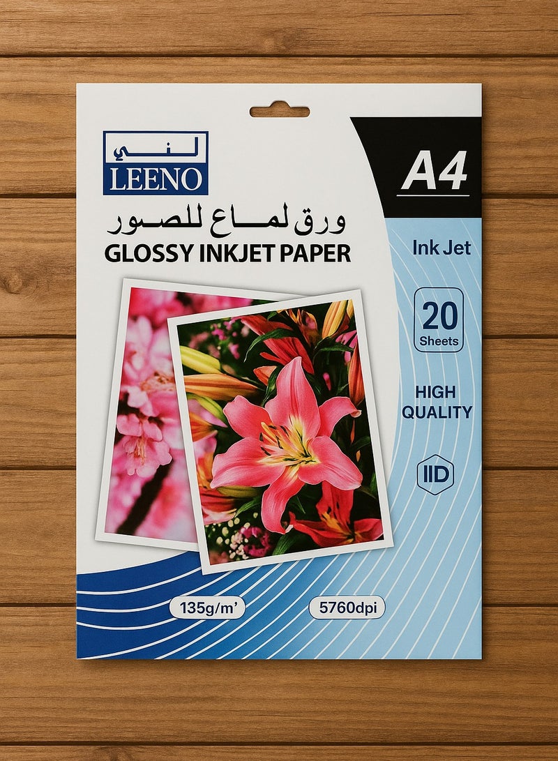 Leeno Glossy Inkjet Photo Paper – A4 Size (210×297 mm), 20 Sheets, 135 GSM, High Quality Printing Paper for Photos, School Projects & Office Use - Image 4