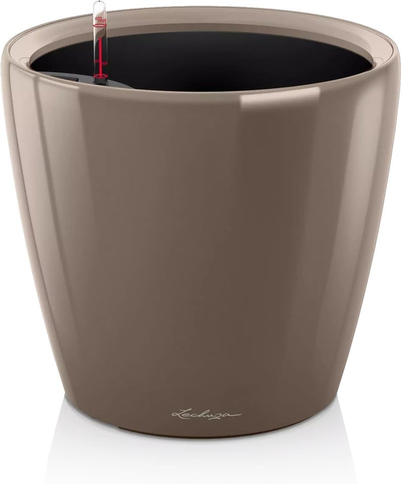 Lechuza Self Watering Plant Pot CLASSICO 21 LS Garden Flower Indoor Outdoor Small Table Plastic Planter with Drainage Hole D21 H20 cm Shiny Taupe - Image 1