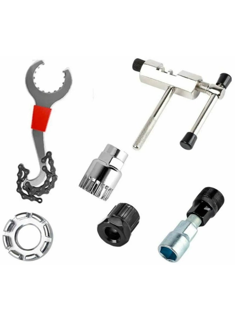 Soofam Bike Repair Tool Set, 5 in 1 Compact and Portable Mountain Bike Tool Kit, Chain Whip Wheel Sprocket Removal Tool, Bottom Bracket Remover, Crank Extractor Cassette Lockring Removal Tool - Image 1
