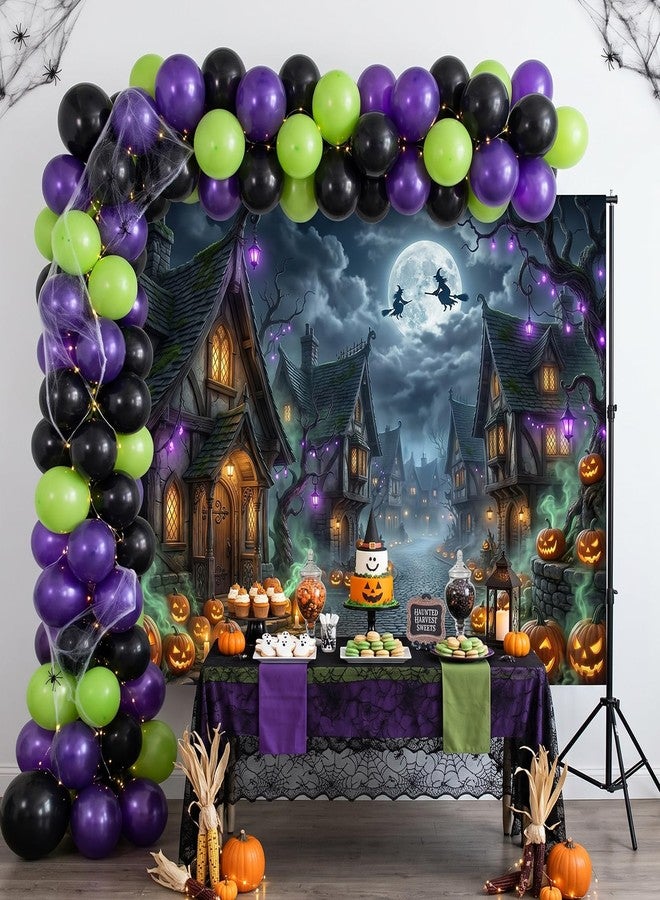 Mocsicka Scary Halloween Backdrop Haunted House Evil Village Pumpkin Background for Halloween Party Decorations Photo Booth Props Spooky Happy Halloween Banner (7x5ft (82x60 inch)) - Image 2