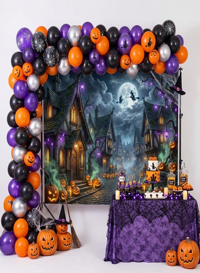 Mocsicka Scary Halloween Backdrop Haunted House Evil Village Pumpkin Background for Halloween Party Decorations Photo Booth Props Spooky Happy Halloween Banner (7x5ft (82x60 inch)) - Image 4