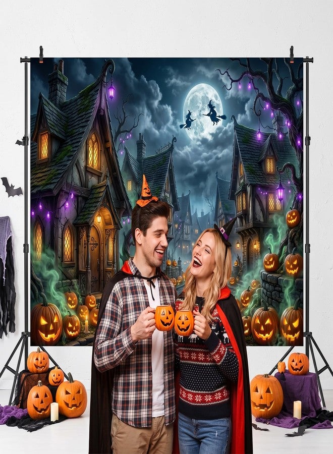 Mocsicka Scary Halloween Backdrop Haunted House Evil Village Pumpkin Background for Halloween Party Decorations Photo Booth Props Spooky Happy Halloween Banner (7x5ft (82x60 inch)) - Image 5