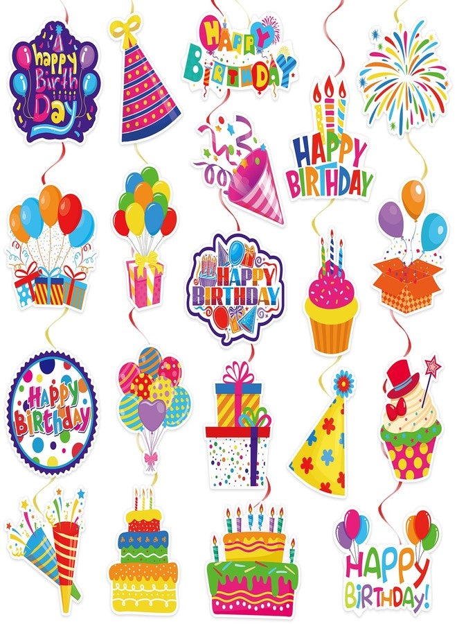 Runloon 40Pcs Birthday Hanging Swirls, Colorful Cupcake Balloon Sign Swirl Decor Birthday Ceiling Decorations Happy Birthday Hanging Swirl Decorations for Baby Shower Birthday Party Supplies - Image 1