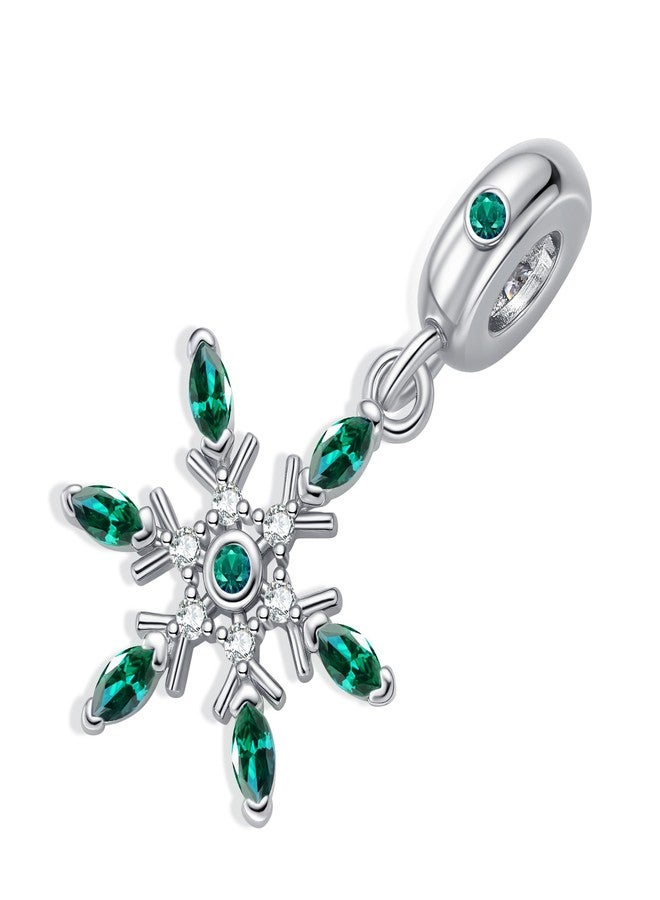 QeenseKc Snowflake Dangle Charm Green Birthstone Bead Compatible with Pandora Bracelet Women Christmas Gift - Image 2