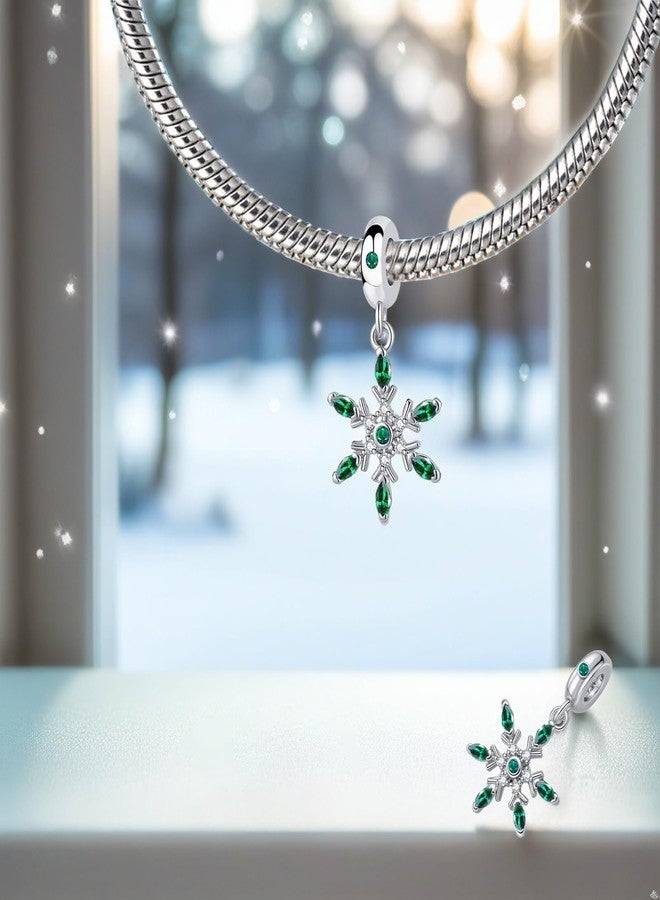 QeenseKc Snowflake Dangle Charm Green Birthstone Bead Compatible with Pandora Bracelet Women Christmas Gift - Image 3