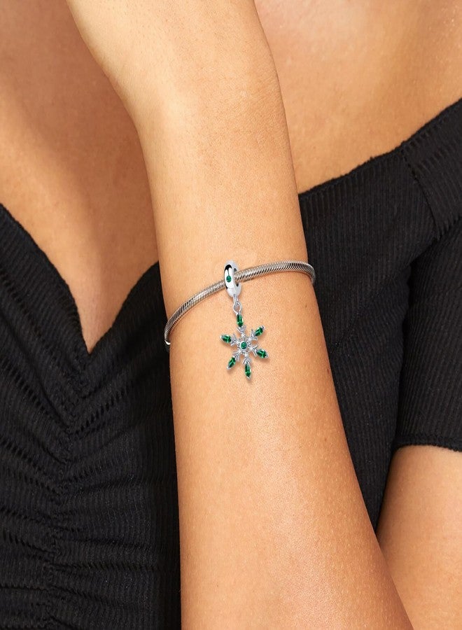 QeenseKc Snowflake Dangle Charm Green Birthstone Bead Compatible with Pandora Bracelet Women Christmas Gift - Image 5