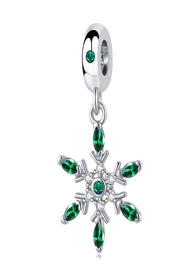 QeenseKc Snowflake Dangle Charm Green Birthstone Bead Compatible with Pandora Bracelet Women Christmas Gift - Image 1